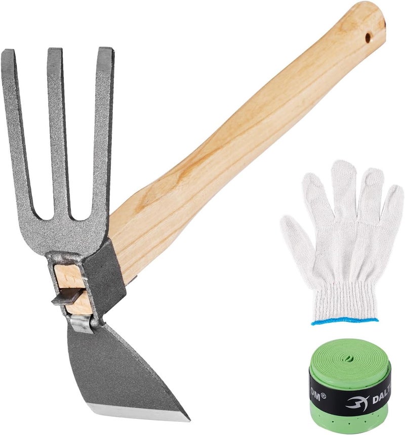 Suzicca Hoe and Cultivator Garden Rake.1Pcs Hoe and Cultivator Hand Tiller, 1 Pair Gloves,1 Anti-Slip Sweat-Absorbing and Wear Hand Gel. for Digging, Loosening Soil, Weeding, Cultivating - Image 1